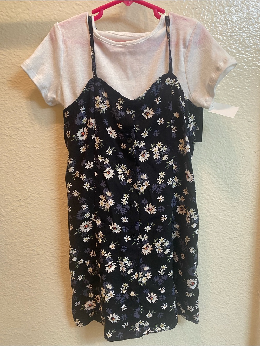 art class Black Floral Slip Dress with White Tee